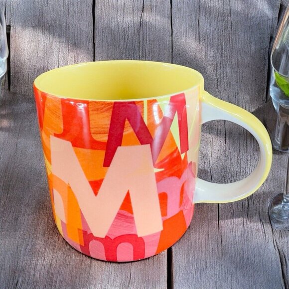 Anthropologie Monogram Letter M Mug Initial Multicolor Ceramic Coffee Mug Cup - Picture 2 of 12